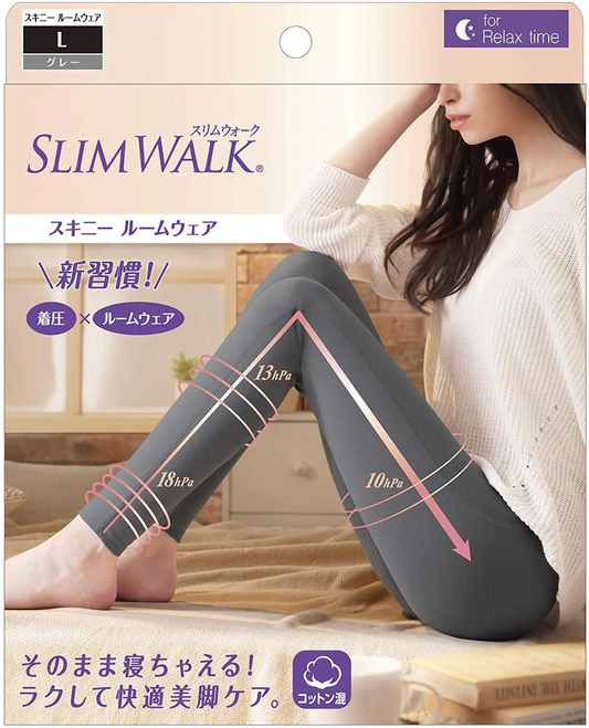 スリムウォーク認定販売店【スキニールームウェア（グレー：Lサイズ）】そのまま寝ちゃえる！レギンス 着圧 美脚 ピップ