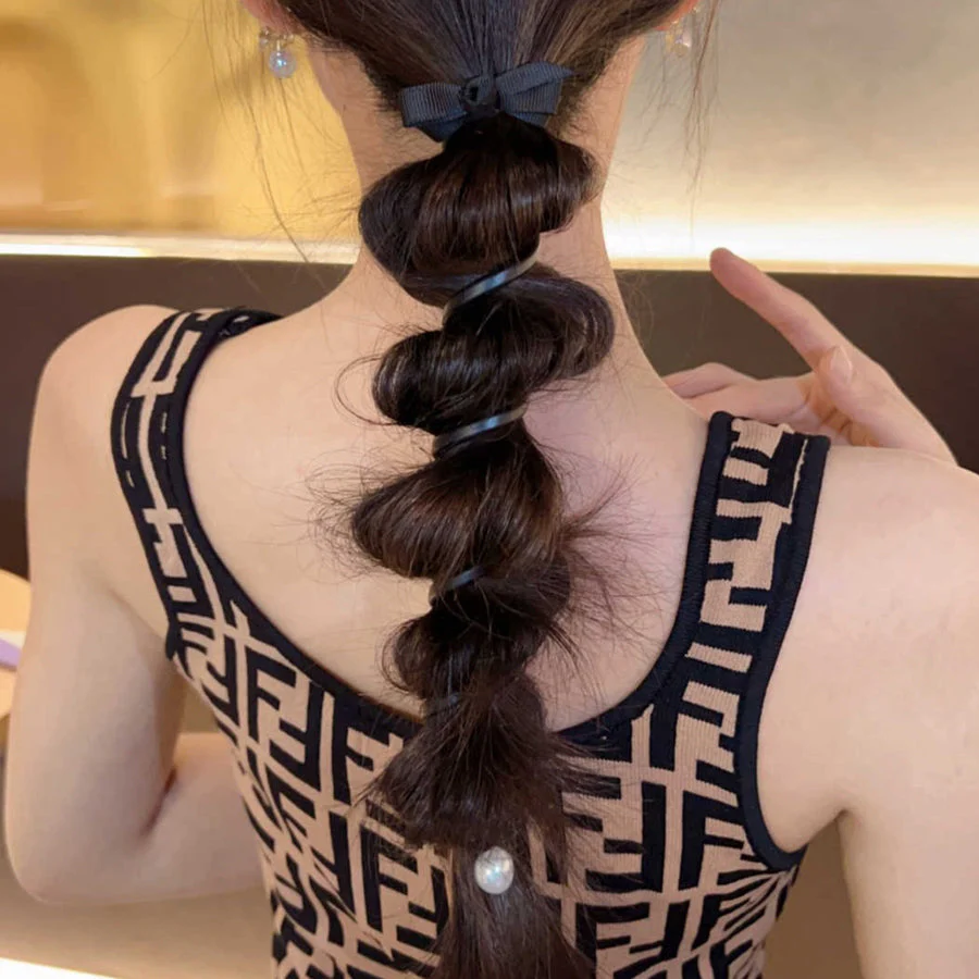 (ピンク)プリングヘアゴム くるくる ヘアアクセサリー ハート オシャレ 髪飾り ヘアゴム コイルポニー ワイヤーポニー まとめ髪