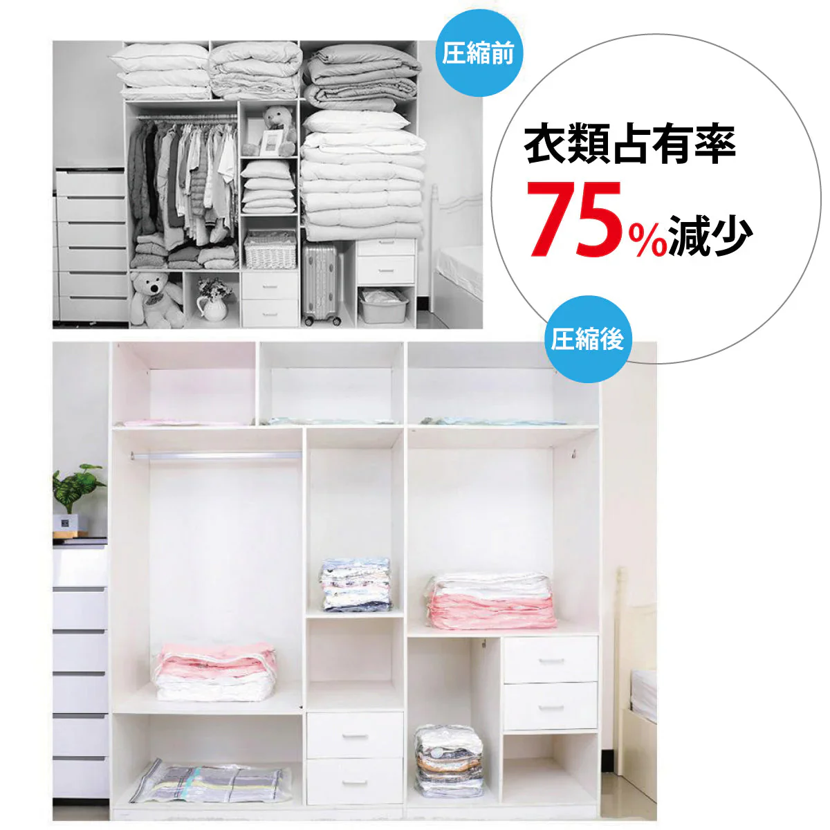 手で押すだけ！立体式圧縮袋2枚入り