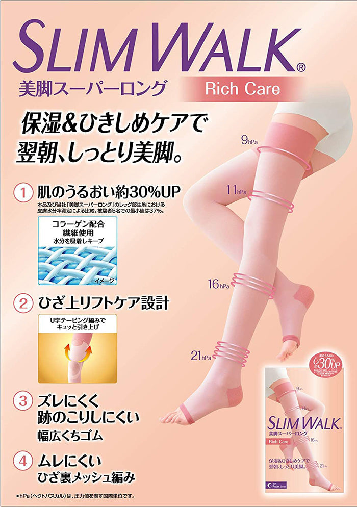 スリムウォーク認定販売店【おやすみ美脚 リッチケア スーパーロング（SMサイズ）】ピンク RichCare コラーゲン 保湿 ソックス 着圧 美脚 ピップ