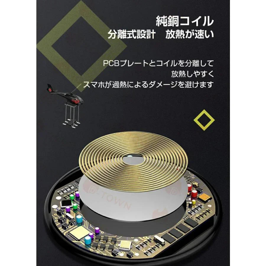 ワイヤレス 充電器 　多重安全保護機能搭載 発熱対策 急速 無線 充電 超薄型 軽量 多重保護 車載 ワイヤレスチャージャー スマホ充電器 置くだけ充電 w306B(グレー)