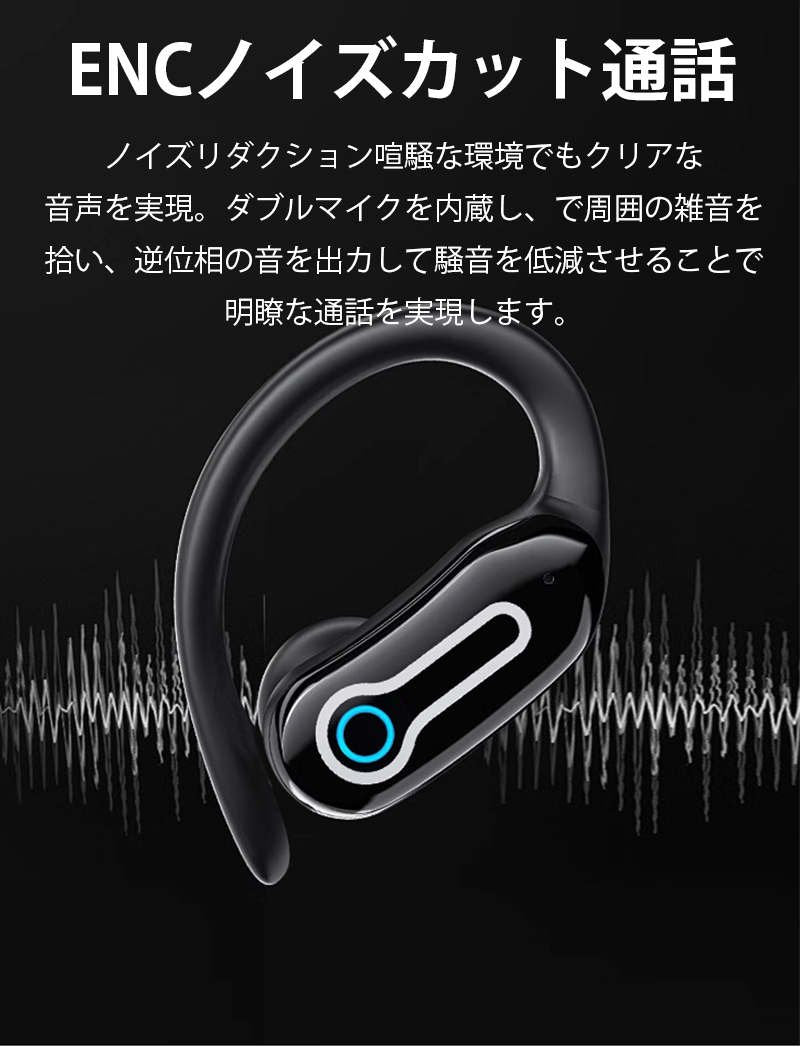 ワイヤレスイヤホン 耳かけ式 Bluetooth5.3 防水防汗 360°回転可能 HiFi高音質 安定装着 クリア通話 低遅延 長時間持続 小型軽量 自動ペアリング ENC通話 s105B(ホワイト)