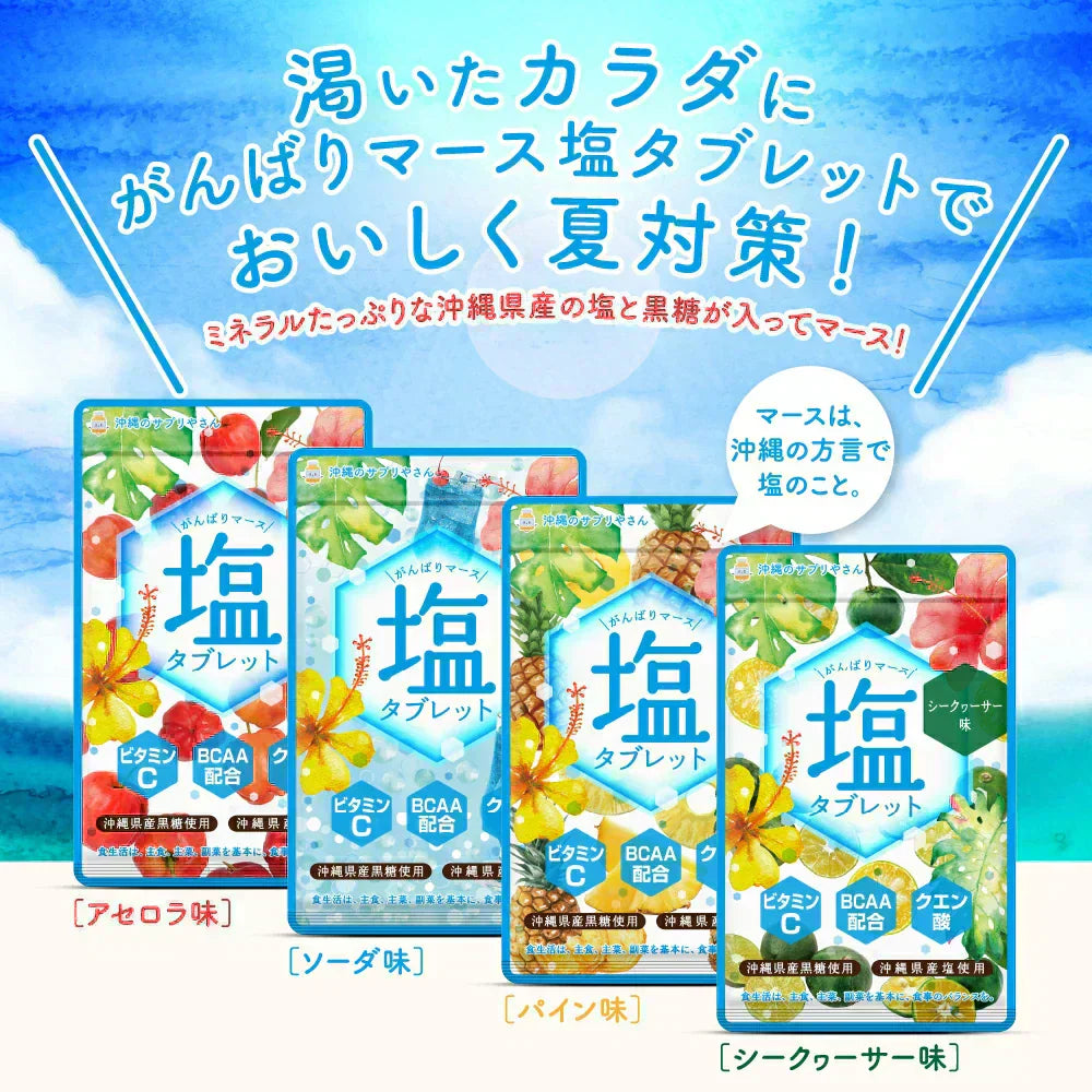 がんばりマース　塩タブレット　ソーダ―味（1袋20粒入り×5セット）　ビタミンC　BCAA　クエン酸　沖縄県産黒糖　沖縄県産塩　ロイシン　バリン　イソロイシン　クエン酸