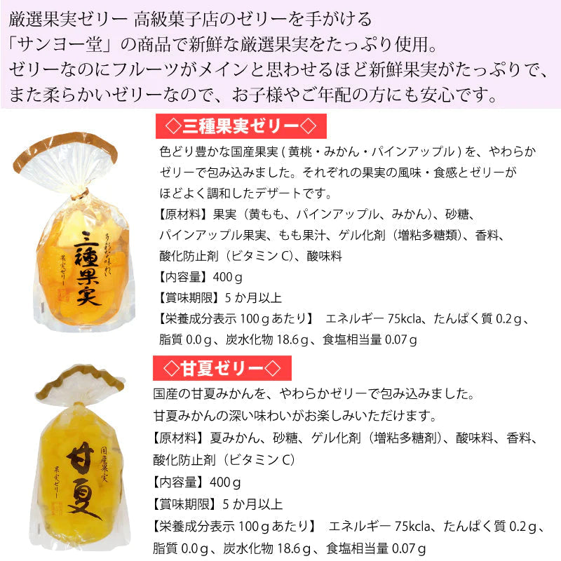 サンヨー堂 果実ゼリー ２袋セット☆三種果実・甘夏 各400ｇ☆ネコポス便　送料込