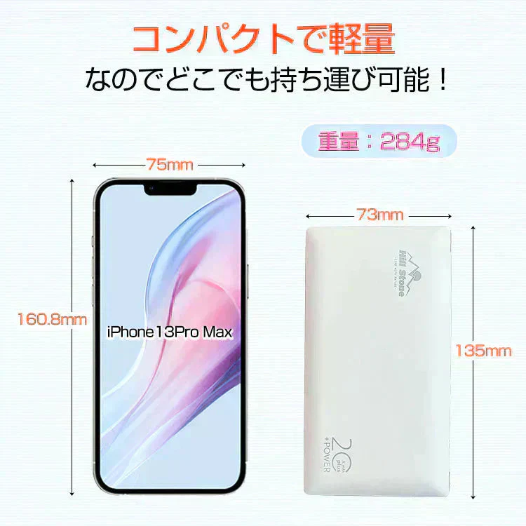 【送料無料】 モバイルバッテリー 「ホワイト」 大容量20000mAh 2.4A 4台同時充電 旅行 ケーブル内蔵 Ligtning スマホ充電 iphone Android PSE認証済 ゲーム mb143-wh
