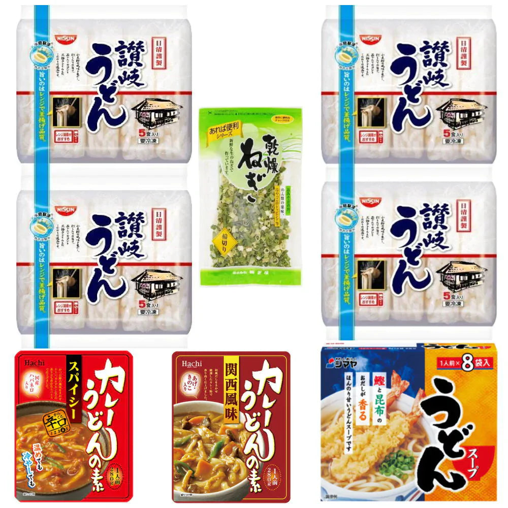 冷凍 食品 日清食品讃岐 電子レンジ調理対応 冷凍うどん 20玉 (5玉×4袋)＋うどんの素 ハチ カレーうどんの素 シマヤ うどんスープ 乾燥ネギおまけ付き