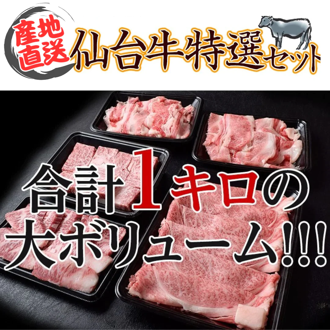 最高級A5限定！『黒毛和牛≪仙台牛≫特選セット』4部位 合計1kg特価！【産地直送!!】