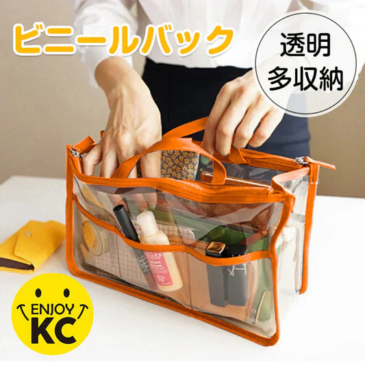 ◎9月上旬以内発送予定◎【オレンジ】 クリアバック 透明バック バックインバック ビニールバッグ 化粧ポーチ キャンプ 旅行 温泉 サウナ