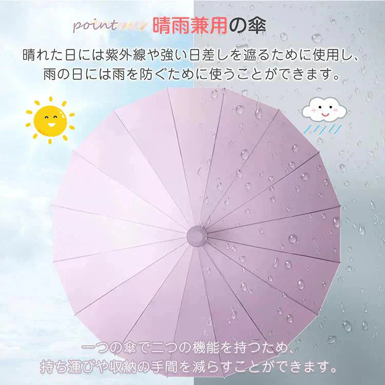 スライドケース長傘 「ブラック」 晴雨両用 16本骨 撥水カバー付き 耐強風 撥水 梅雨対策 メンズ レディース おしゃれ ジャンプ 便利 機能 車 電車 プレゼント