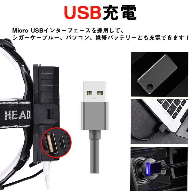 LEDヘッドライト 超強ルーメン 最高輝度 2020最新仕様 5段階の点灯モード(w016)