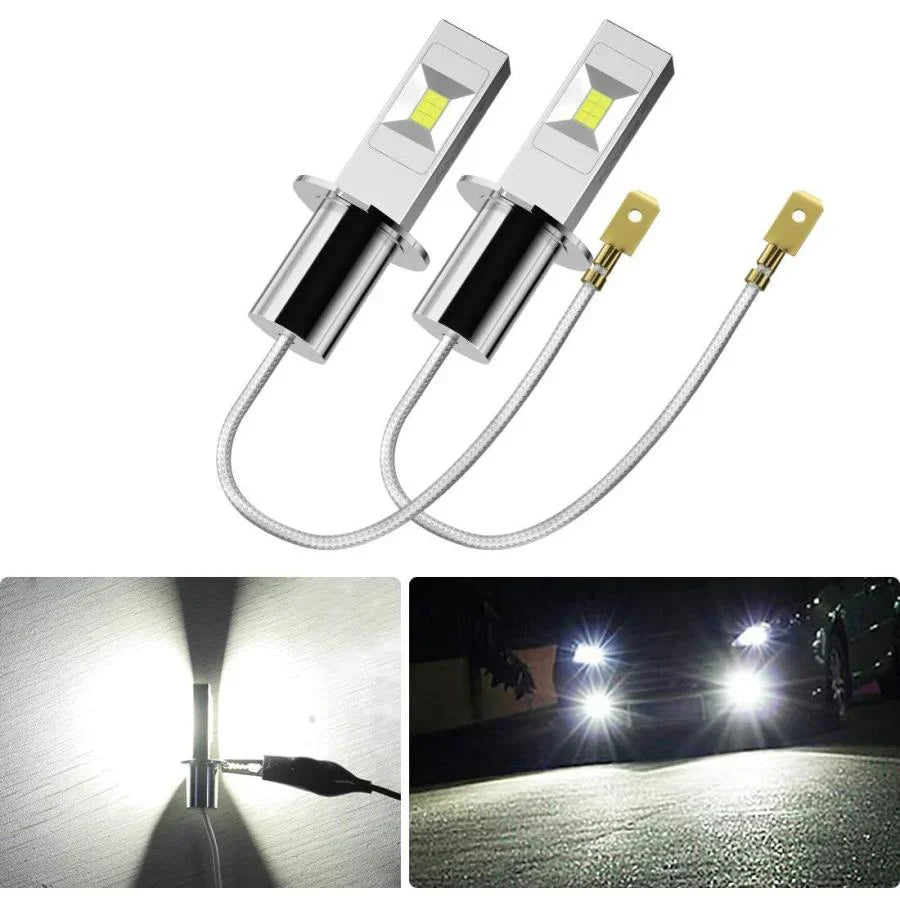 LEDフォグランプ H3 6000k-ポーペ 60W 1200LM 12V/24V兼用 無極性 CSPチップ搭載 両面発光 ホワイト 高輝度 2本セット w221A(ホワイト)