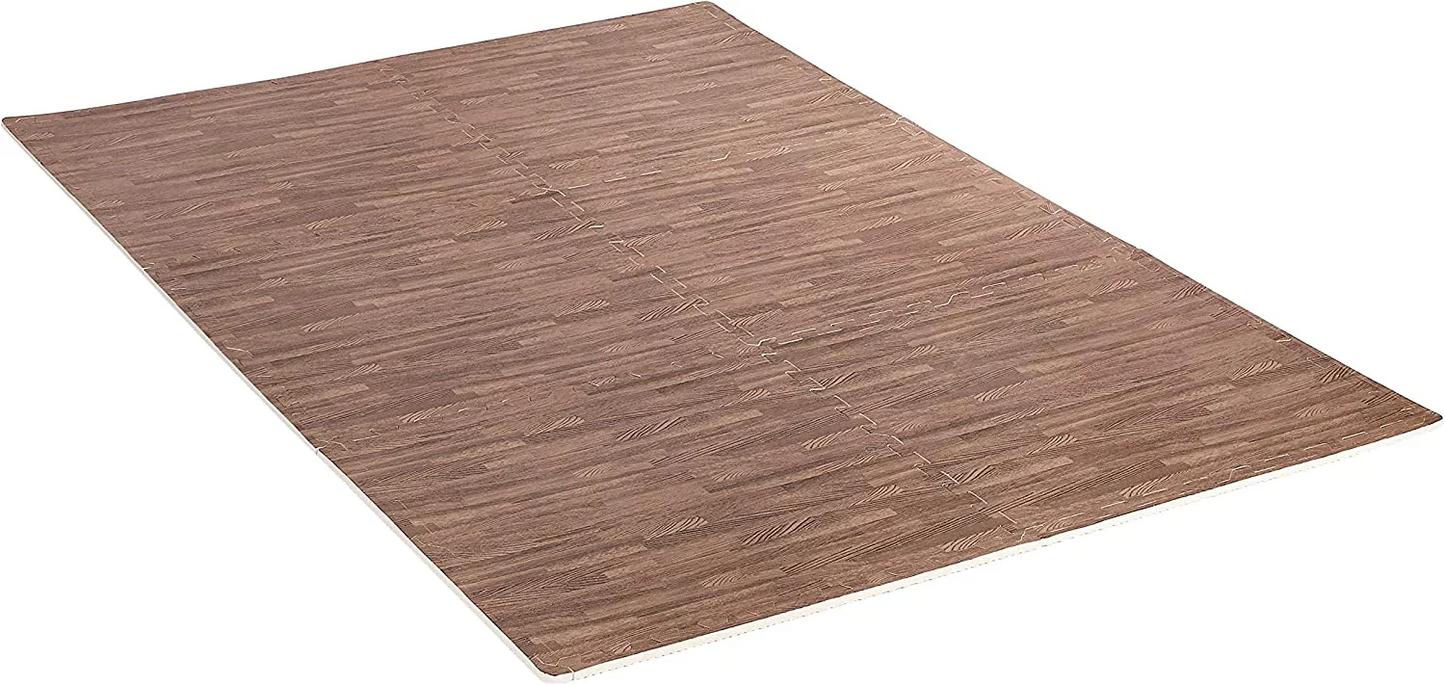 Amazonベーシック 訳あり パズルマット ウッドプリント 大判 60×60cm 6枚セット フチ付き