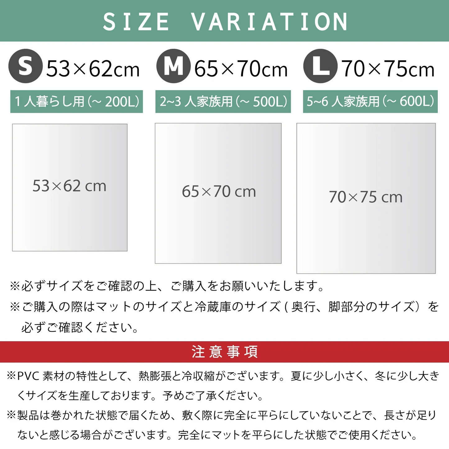 【53×62cm】冷蔵庫マット クリアマット 撥水 53×62 65×70 70×75 ダイニング クリア 抗菌 防カビ 防臭 厚さ1.5mm 床 保護 傷防止マット 透明 冷蔵庫 キッチン チェアマット キッチンマット 新生活