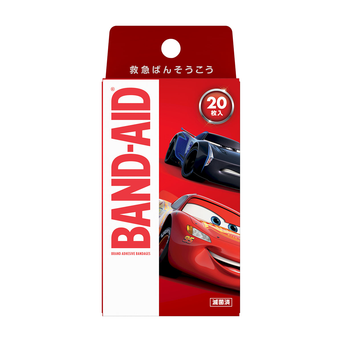 キャラクター救急絆創膏 カーズ 防水タイプ 滅菌済 ジュニアサイズ 20枚入り X8箱