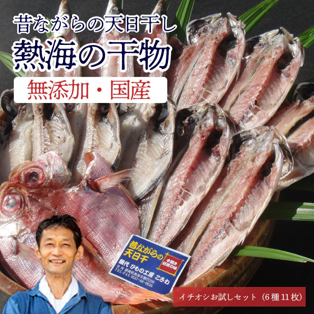 イチオシお試しセット（6種11枚）国産 無添加 熱海 干物セット 詰め合わせ 干物 おかず 真あじ干し さば塩干し あじしょう油干し さんましょう油干し 真いか一夜干し きんめ鯛干し えぼ鯛 かます さばしょう油干し