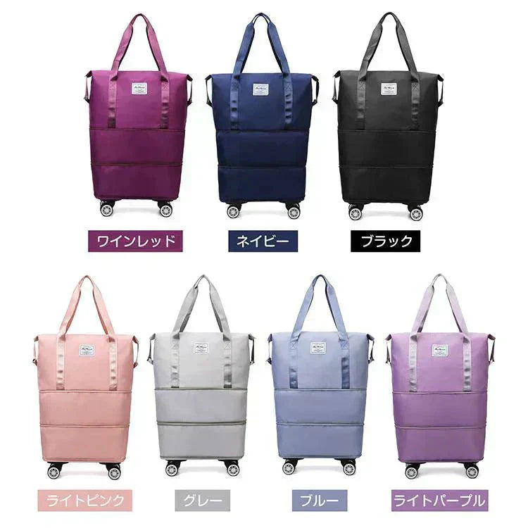 キャリーバッグ 「ワインレッド」 旅行バック 2way 多機能 大きさ調節 4輪 横押し 折りたたみ 軽量 軽い 大容量 機内持ち込み ボストンバッグ おしゃれ 防水 撥水加工 出張