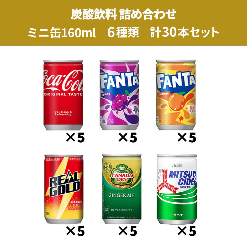 【 送料無料 】 炭酸飲料 ジュース ミニ缶 160ml 6種 B 計30本 詰め合わせ 飲み比べ アソート セット