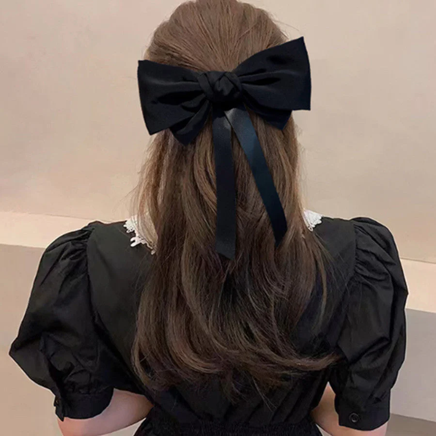 (ワインレッド)リボンバレッタ 大きい リボンヘアアクセサリー ヘアクリップ 清楚 ガーリー エレガント ヘアピン