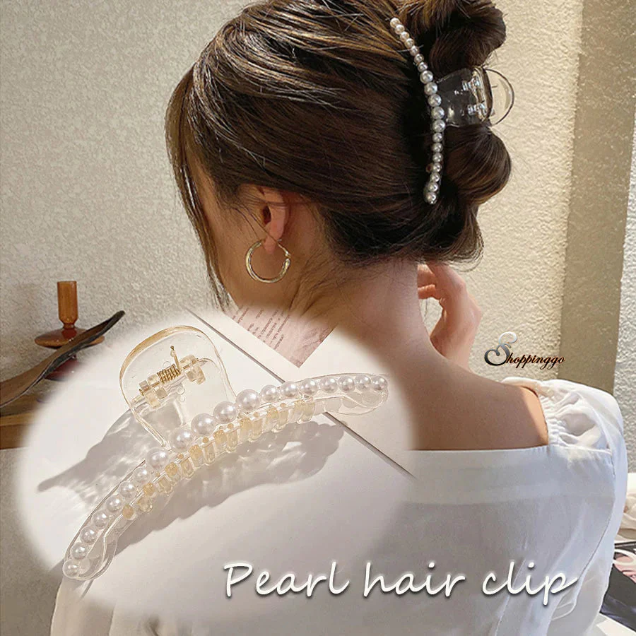 (ホワイト)ヘアクリップ 大粒パール バレッタ まとめ髪 髪飾り ヘアアクセサリー 髪留め ヘアアレンジ アクセント パール バンスクリップ