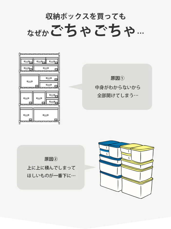 【ホワイト】上からでも前からでも取れる 窓付きマルチ収納ボックス 収納ボックス 折りたたみ 大容量 66L 窓付き 型崩れしない 持ち手付 コンパクト 収納 衣類 衣替え