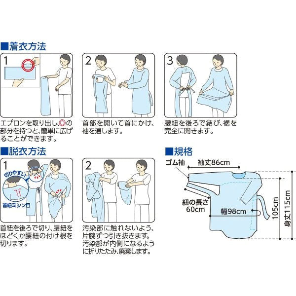 介護用品 オオサキ プラスハート 使い捨て介護用エプロン 袖付 透明 ふつうサイズ 5枚入りＸ12箱