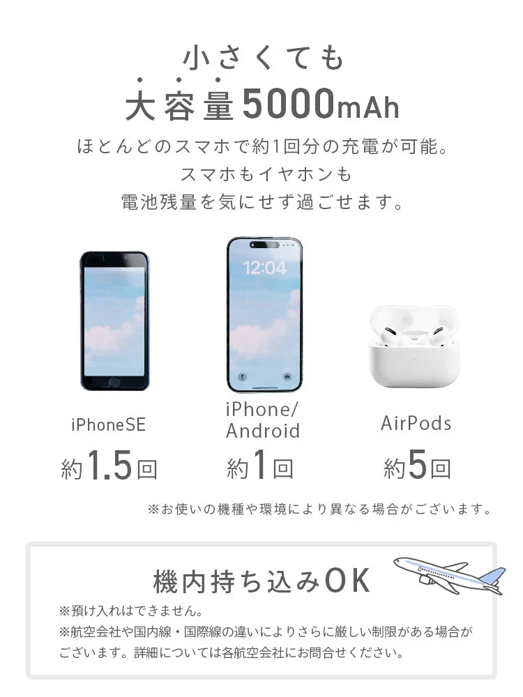 【Type-Cコネクタ】【ラベンダー】モバイルバッテリー 軽量 小型 iPhone 大容量 5000mAh スタンド付き Lightning type-c タイプc 一体型 急速充電 2台同時充電 直挿し コードレス スマホ充電器 おしゃれ 残量表示 ipad Android PSE認証済 防災 送料無料