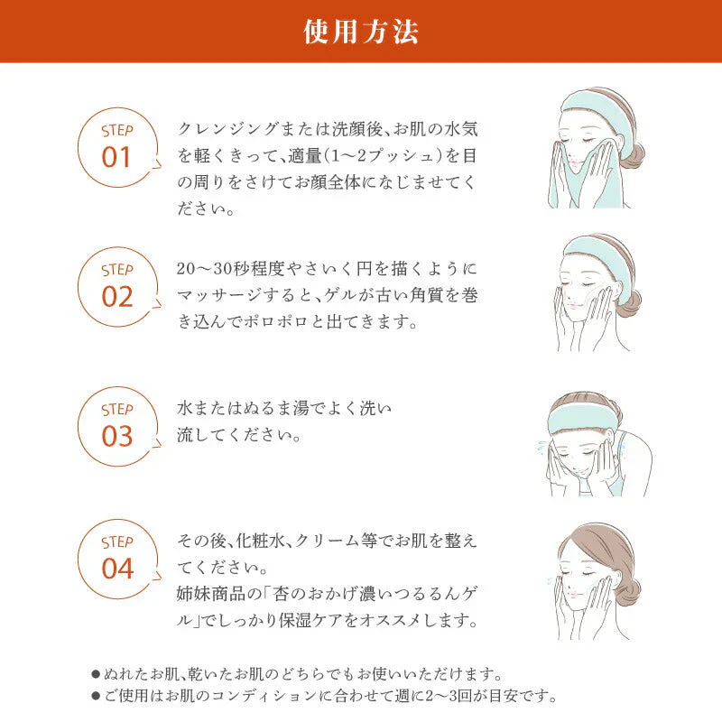 杏のおかげ 濃いぽろぽろゲル (100g)スキンケア 無着色 無香料 防腐剤不使用 植物由来 保湿 アンズ 首 胸元 顔 デコルテ 化粧水 乳液 美容液 クリーム パック ピーリング 角質ケア プレゼント