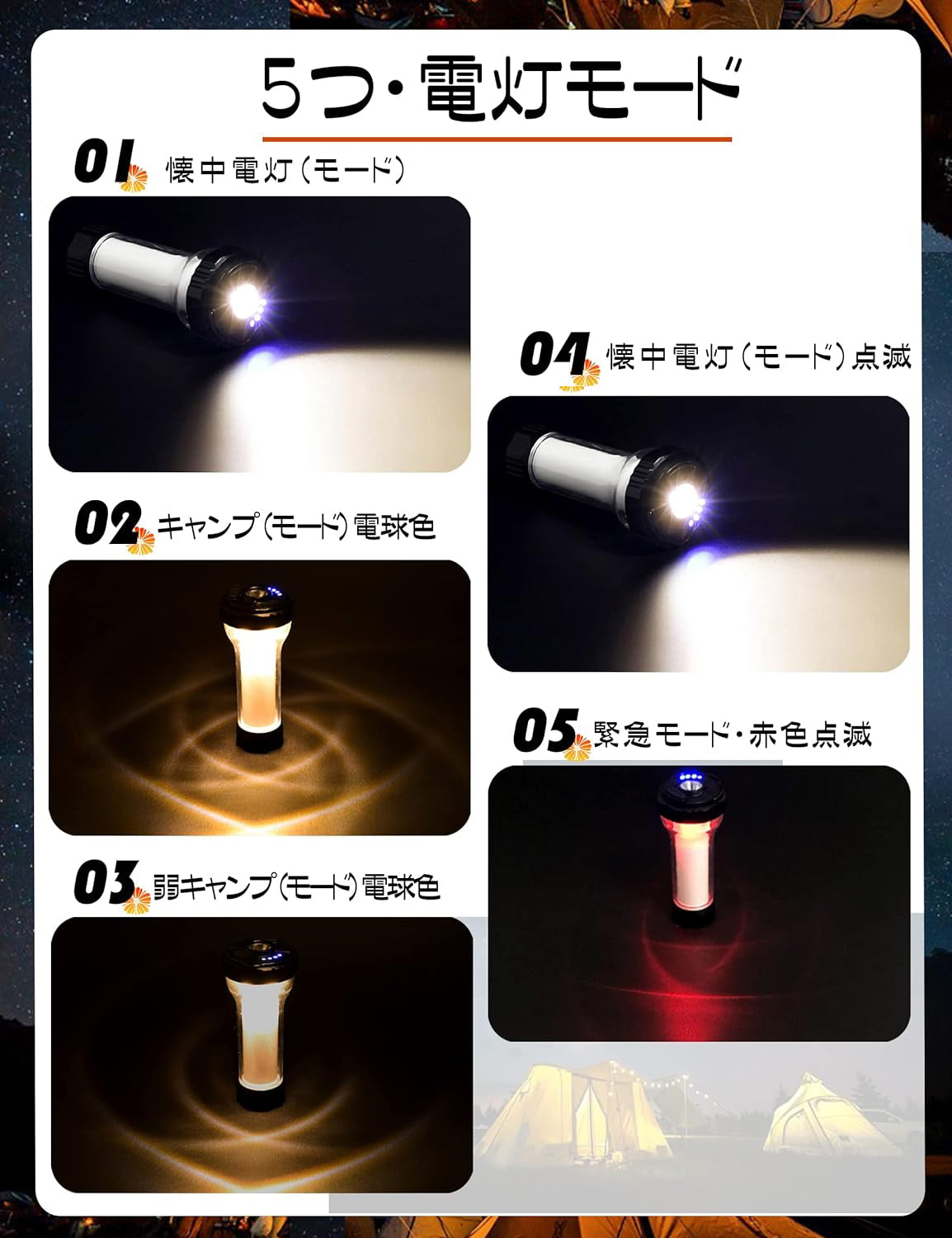 LEDランタン YOCCO キャンプランタン 5つ点灯モード 2600mAH 充電式USB キャンプライト 磁石ベース付き 無段階調光 懐中電灯 小型 SOS赤色ライト w643