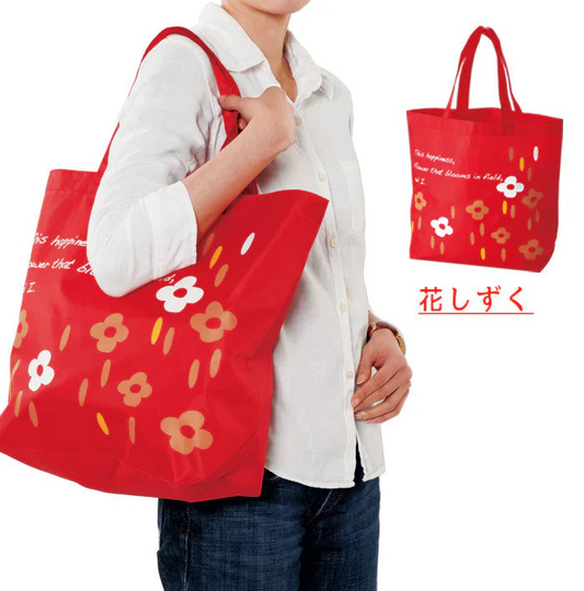 エコバッグ 花しずく 赤 ◆ サブバッグ 買い物 コンビニ レジ袋 エコグッズ コンパクト ワンコイン ポイント消費 アウトドア レジャー キャンプ GW