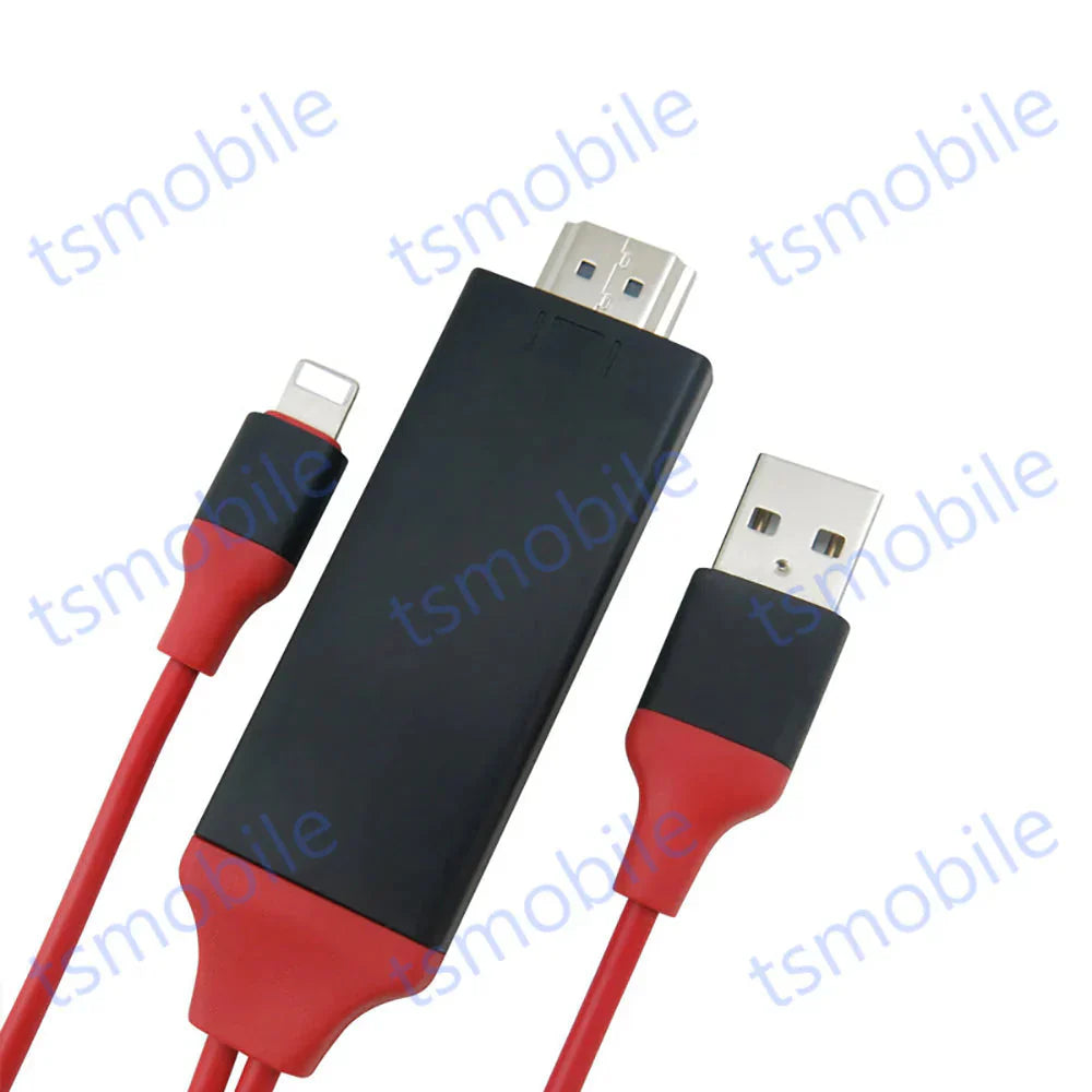 赤lightning HDMI変換ケーブル1080P HD画質iPhone Lightning Digital ライトニング HDMI 変換アダプター スマホ アップル