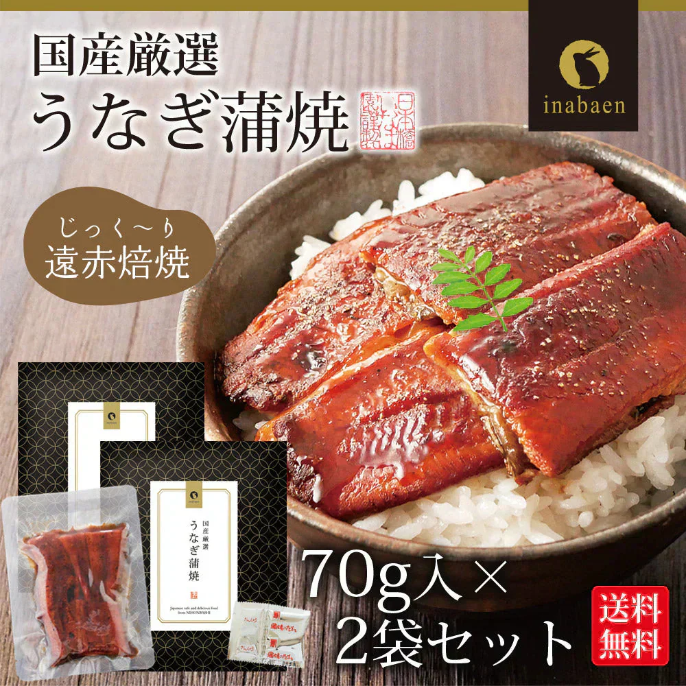 【2個セット】日本橋いなば園 国産うなぎ蒲焼 70g メール便送料無料