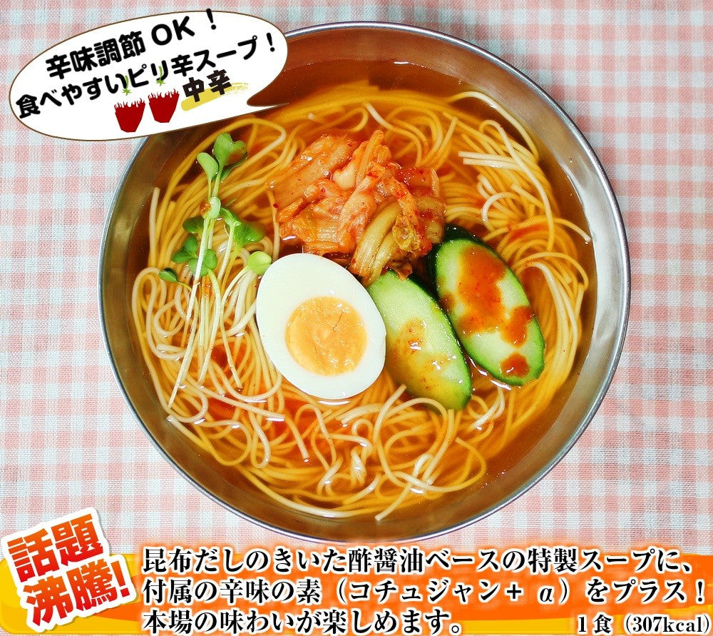 韓国冷麺味　セット 6人前　お取り寄せ　ピリ辛　特製コチュジャン付　辛味調節　カロリー控えめ　307kcal　ノンフライ熟成麺　お試しグルメギフト