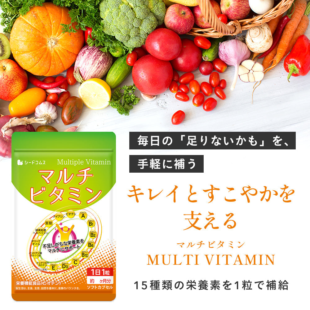 マルチビタミン《約12ヶ月分》ネコポス送料無料　サプリ/サプリメント/ビオチン/ビタミンサプリ/ ミネラル 葉酸 ナイアシン ビオチン パントテン酸 レシチン【大容量】