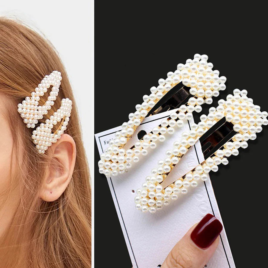 (A61)ヘアピン パッチン留め ヘアクリップ バレッタ 髪どめ 髪留め ヘアアクセサリー 白 パール風 真珠風