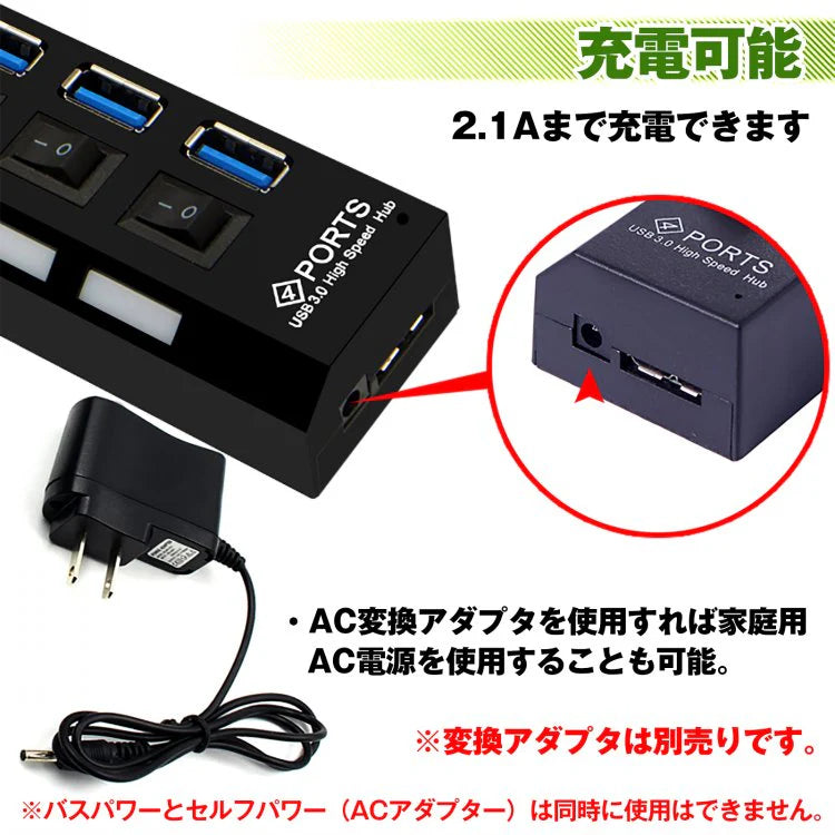 7ポートUSB3.0 ハブ 「ホワイト」 スイッチ付 高速 USB ケーブル 充電器 変換 パソコン 省エネ オン オフ スイッチ付 PC パソコン リモートワーク mb111-wh