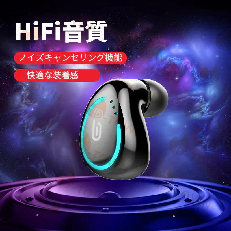 ブルートゥースイヤホン ヘッドホン 両耳 高音質 タッチタイプ　完全ワイヤレス 耳掛け式 自動ペアリング IPX7防水 Bluetooth 5.0 w595A(ブラック)