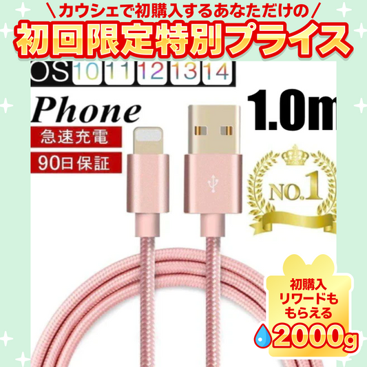 【ローズゴールド】iPhoneケーブル 長さ 1m 急速充電 充電器 データ転送ケーブル USBケーブル iPad iPhone13用 充電ケーブル XS Max XR X ３か月保証【ご新規さん限定商品】