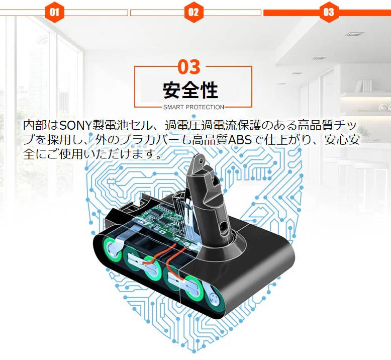 ダイソン バッテリー 互換 3000mAh dyson V6 SV07 SV09 DC58 DC59 DC72互換 21.6V 3.0Ah 認証済み 壁掛けブラケット対応 掃除機パーツ 交換用充電電池