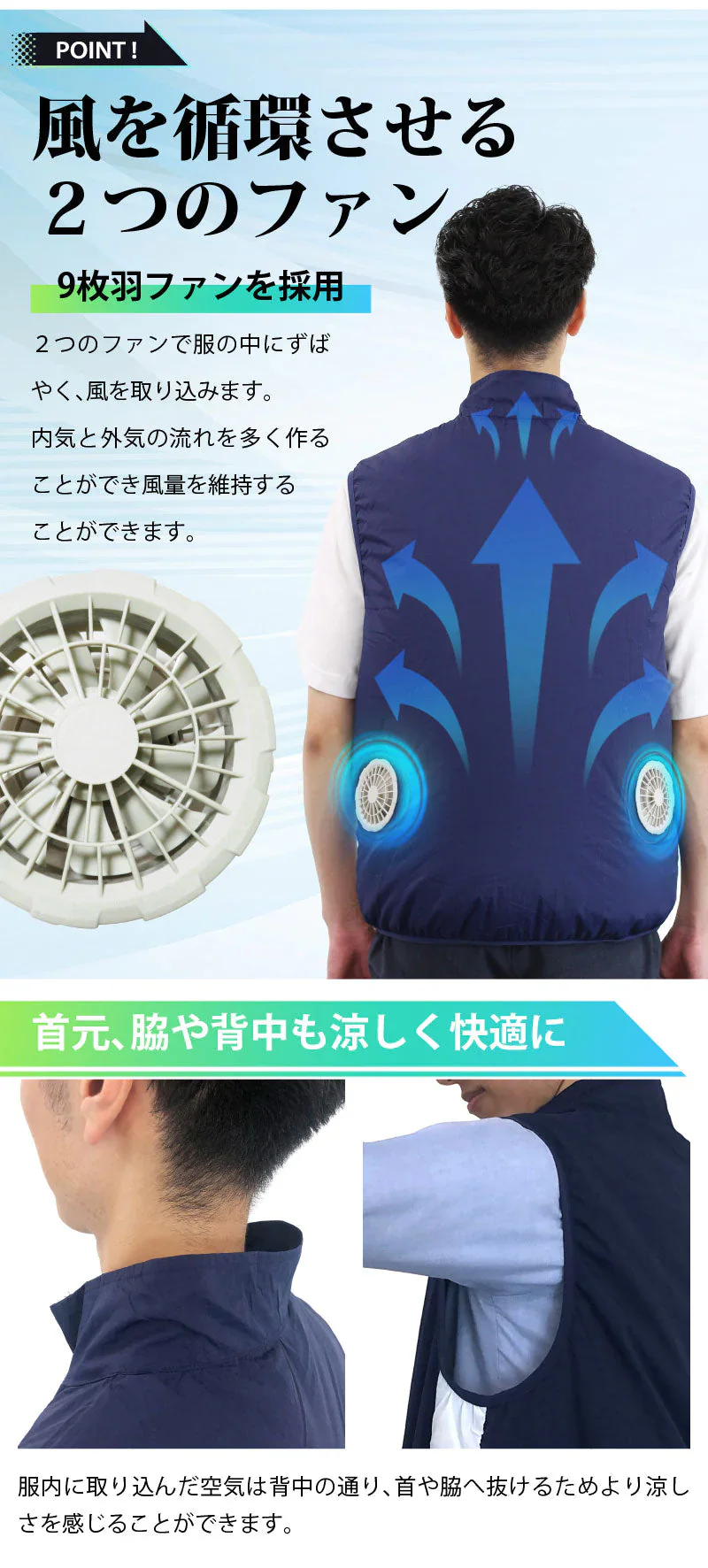 【グレーM】 UQLIFE 電動ファン付 空調ベスト UF-EFVC  フルセット