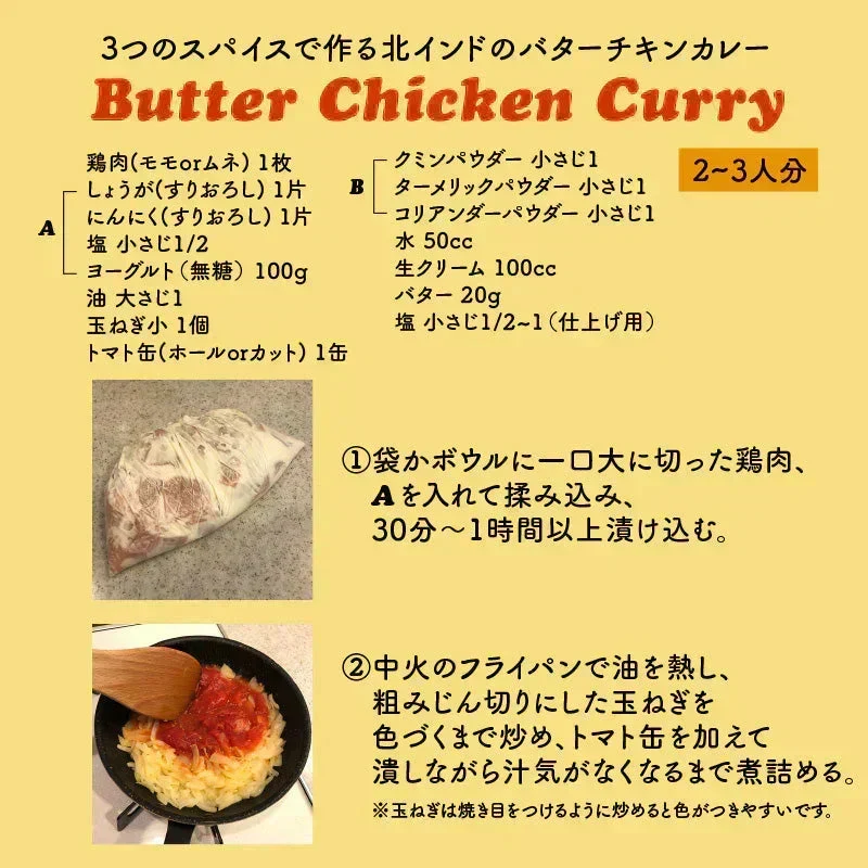 【 レシピ付】カレー 入門 スパイス 3種 セット 100g  大容量 チャック袋入 スパイス スパイスカレー おうちカレー 手作りカレー 送料込み お得 人気 お試し お試しセット