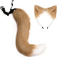 2点セット ハロウィン かわいい しっぽ コスプレ クリスマス パーティー グッズ 仮装 狐 猫 犬 尻尾 ブロンド 狐耳 犬耳 つけ耳 柴 狼 狸 猫耳 カチューシャ  動物 メイド w680A(ホワイト)