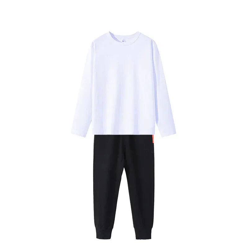 2点セット ブラック 150cm Tシャツ長袖 白 1枚 と スウェットズボン1枚 体育 体操服 子供 キッズ パンツ 秋 春 冬 通気性 運動会 イベント 男女兼用 90 100 110 120 130 140 150