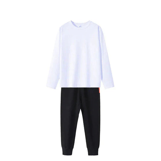 2点セット ブラック 150cm Tシャツ長袖 白 1枚 と スウェットズボン1枚 体育 体操服 子供 キッズ パンツ 秋 春 冬 通気性 運動会 イベント 男女兼用 90 100 110 120 130 140 150