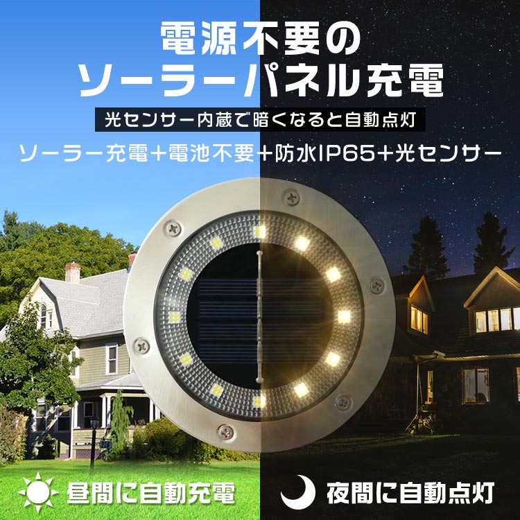 【昼光色】【8個セット】ソーラーライト 屋外 防水 埋め込み式 2色 ガーデンライト LEDソーラーライト ガーデンソーラーライト おしゃれ ソーラーガーデンライト ガーデン 防犯 照明 外灯 LEDライト LED