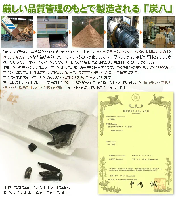 調湿木炭 炭八 いろいろお試し４個セット（室内用大袋 1個＋押入用 1個＋タンス用 1個＋スマート小袋 1個）