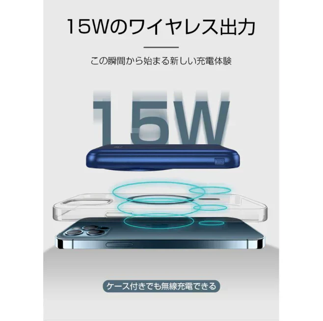 「グレー」ワイヤレスモバイルバッテリー 10000mAh 磁気吸着充電 有線無線両用 電量表示 ポリマー電池 コンパクト 安定充電 多機能 互換性抜群 PSE認証済み