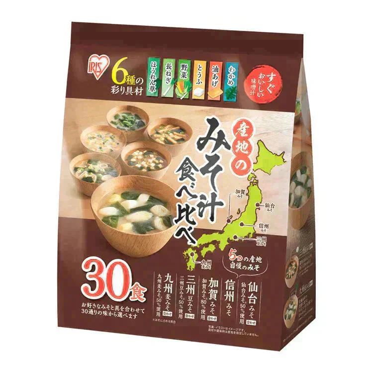 【カートアップNG(廃盤)】【最安値に挑戦】すぐおいしい味噌汁 産地のみそ汁食べ比べ 30食入 味噌汁 インスタント みそ汁 30食インスタント味噌汁 わかめ 油揚げ とうふ 野菜 長ねぎ ほうれん草 アイリスオーヤマ お味噌汁 みそしる みそ スープ 非常食 備蓄 防災食 保存食 簡単便利 すぐおいしい