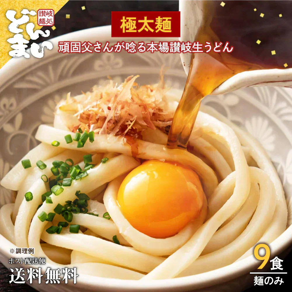 頑固父さんが唸る讃岐生うどん9食セット 【極太麺】 (麺300g×3袋 ) 送料無料 香川県 産地直送 お試し お取り寄せ フード おすすめ グルメ食品 人気 ポスト投函