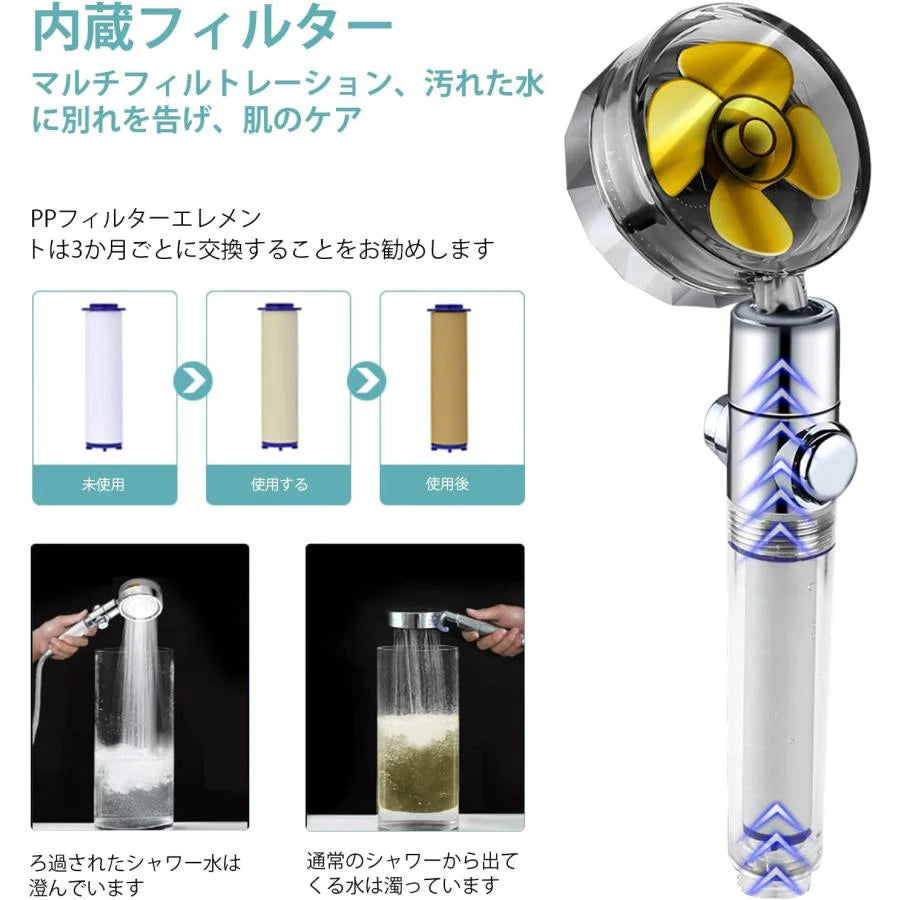 シャワーヘッド ミスト 80％節水 手元止水 マイクロバブル 3段階モード スパ 増圧 肌ケア 10倍洗浄力 汚れ除去 取付簡単 アダプター 美肌 保温保湿 頭皮ケア