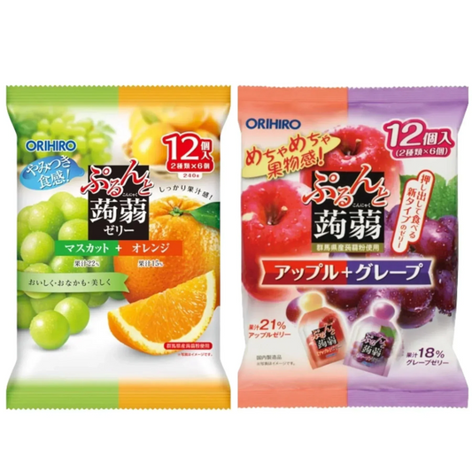 めちゃめちゃ果物感！オリヒロ ぷるんと蒟蒻ゼリー マスカット＋オレンジ 12個 /アップル＋グレープ 12個 こんにゃくゼリー ゼリー 蒟蒻(食品MO/AP)※
